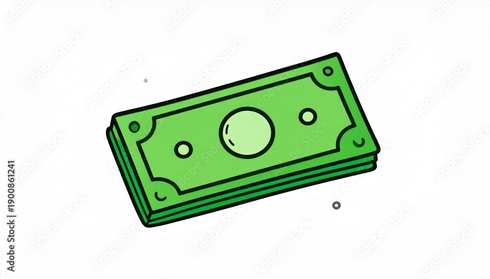 Obraz premium Stack of Green Paper Currency on White Background with Cartoonish Style
