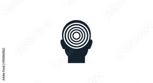 Black silhouette head with spiral target.