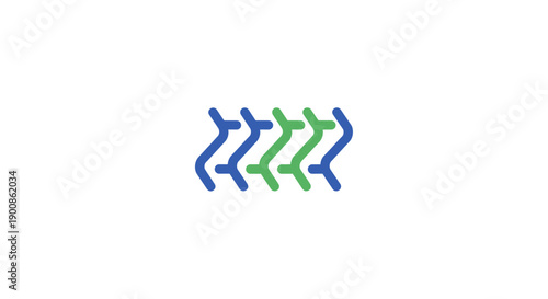 Blue and green arrow graphic symbol.