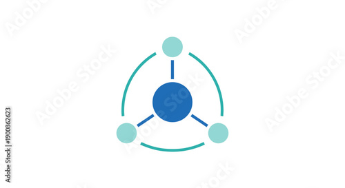Blue Atom Icon with Green Orbits Simple Design.