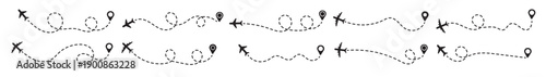 airplane line paths icon set airplane with dotted line