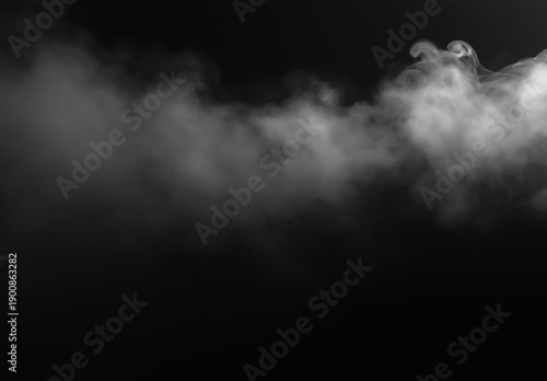 Swirling white smoke on dark mysterious background with haze effect