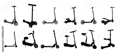 bundle set of kids scooters silhouette