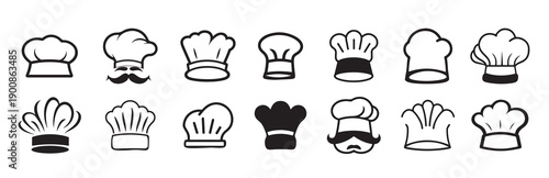  chef cook hat set hand drawn sketch in comic style coloring