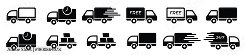 fast shipping delivery truck with packages icon set