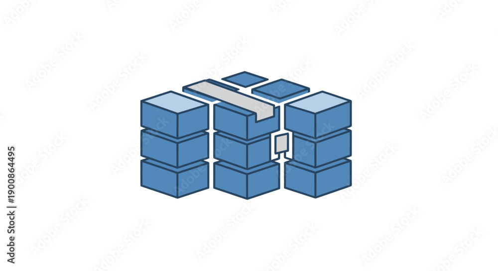 Fototapeta premium Stack of blue boxes with lock icon.