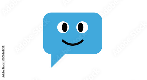 Smiling Blue Speech Bubble Icon Face.