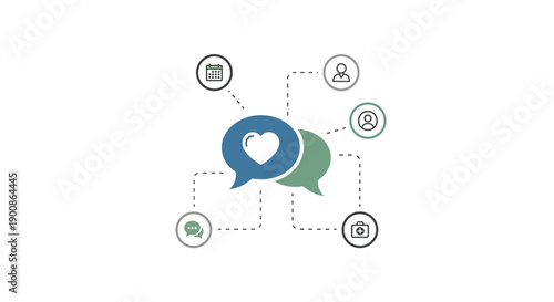 Social Media Heart Icon with Bubbles.