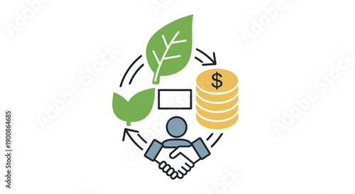 Sustainable Finance Handshake Green Leaves Coins.