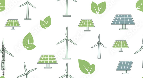 Renewable energy sources for sustainable future with wind turbines and solar panels