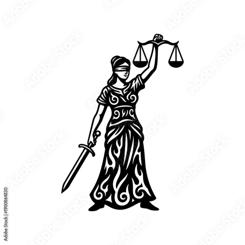 Justice Lady Holding Scales Sword.