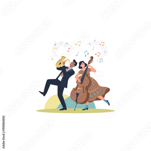 Jazz musicians performing with saxophone and cello.