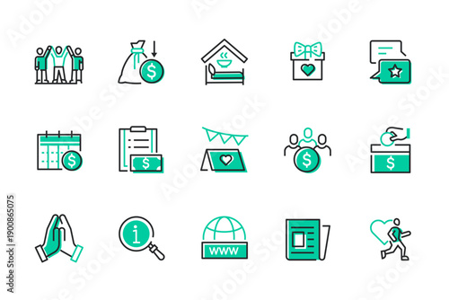 Charity - set of line design style icons