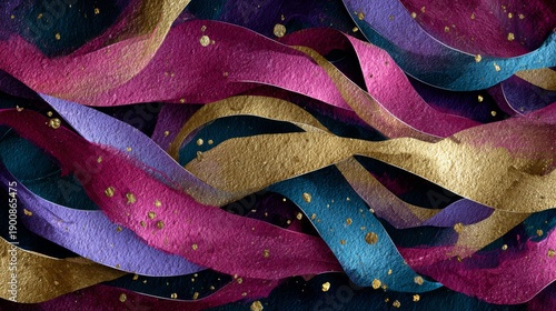 Abstract Colorful Flowing Ribbons with Soft Pastel Gradient and Watercolor Texture Background