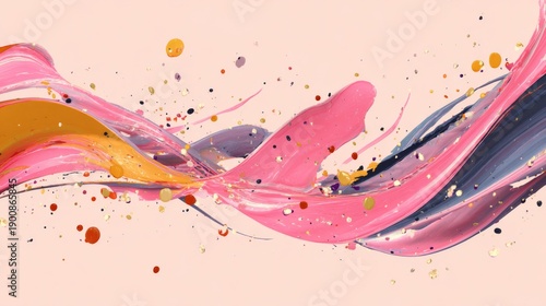 Abstract Colorful Flowing Ribbons with Soft Pastel Gradient and Watercolor Texture Background