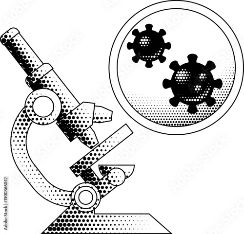 A microscope retro vintage halftone style science experiment icon illustration