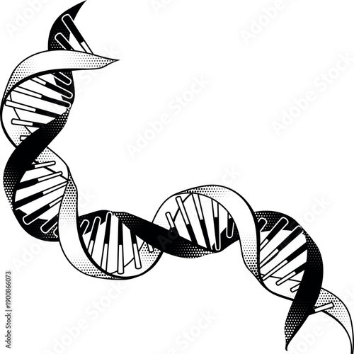 DNA double helix genetics gene science icon in a retro vintage halftone illustration style.