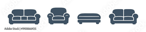 Minimalist blue furniture icons on gradient background
