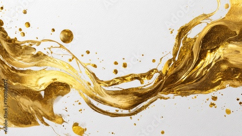Abstract Gold Flowing Ribbons with Soft Pastel Gradient and Watercolor Texture Background