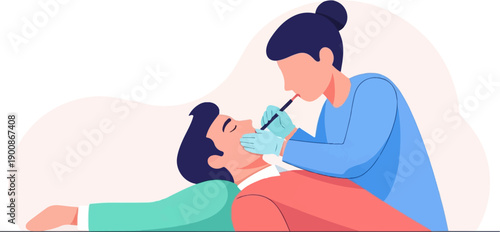 A dental professional examines a patient's teeth