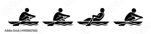 Rowing sequence silhouette on black background