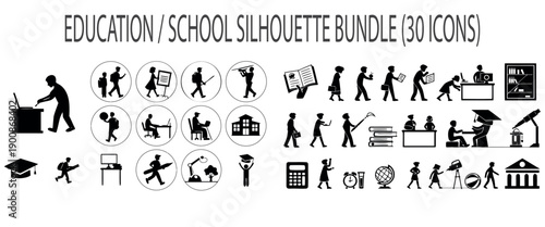 Education & School Silhouette Bundle – 30 Learning Icons for Study, Teaching & Knowledge