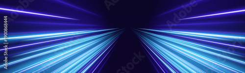 Bright neon blue highway with flowing particle streaks, glowing motion lines and futuristic cyber speed vector
