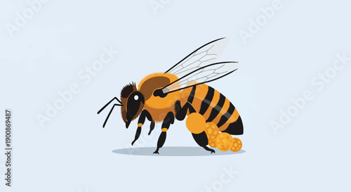 A cartoon bee with pollen sacs filled with yellow spheres