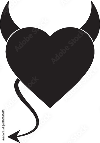 Фотография Heart with Devil Horns and a Tail Devilish Heart Vector