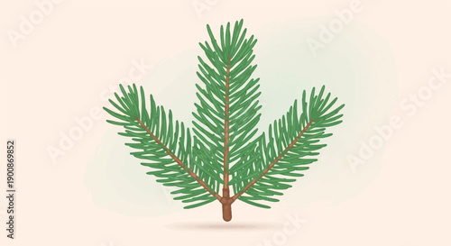 A detailed illustration of a green pine sprig with needles and brown stems