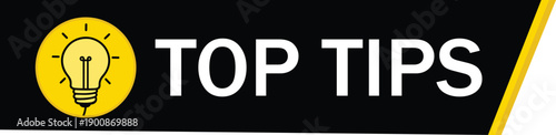 Top Tips Message with Light Bulb Emblem Banner Design Vector