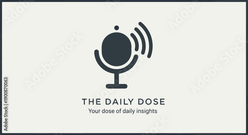 A dark gray microphone icon broadcasts sound waves on a light gray background