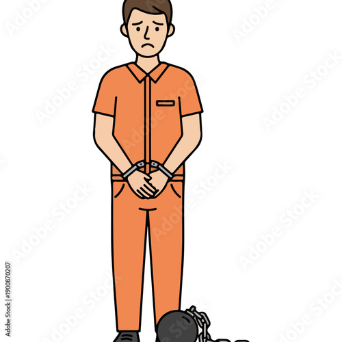 Man in orange prison uniform handcuffed.