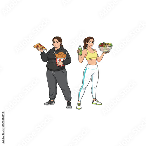 Man and Woman Holding Healthy Food Options.