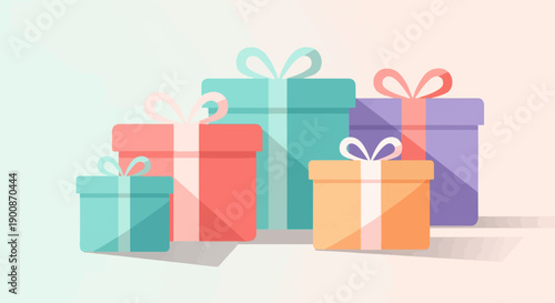 A collection of colorful gift boxes with ribbons on a soft background
