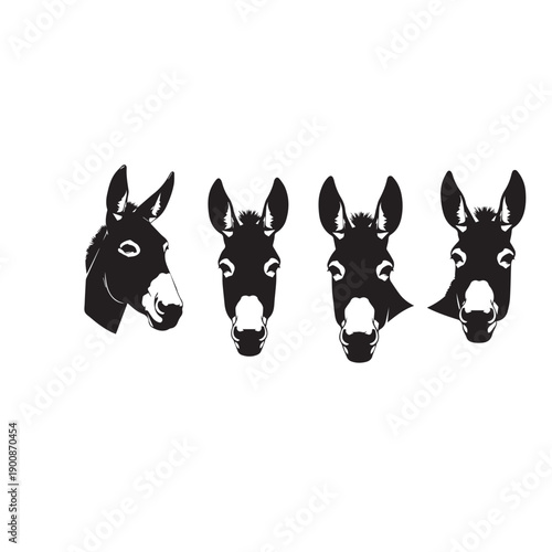 Mule Face Silhouette Vector Set, Mule Head Black and White Illustration, Mule Face Silhouette Collection