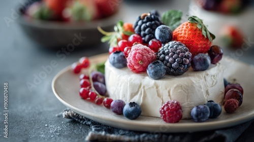 Wallpaper Mural Delicious creamy cheesecake decorated with an assortment of fresh berries on a white plate Torontodigital.ca