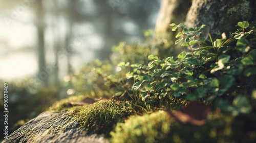 Wallpaper Mural Sun-Kissed Forest Floor: A Close-Up of Lush Moss and Vibrant Greenery Torontodigital.ca