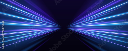 Light blue luminous speed corridor with dynamic motion blur, flowing neon lines and high-tech futuristic energy vector
