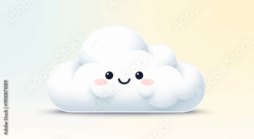 A cute, fluffy white cloud character with rosy cheeks and a smiling face
