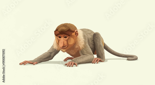 A digital illustration of a primate with a long nose and fur