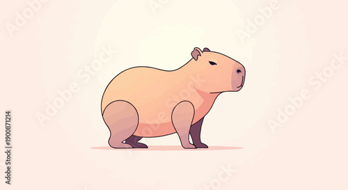 A cute, cartoonish capybara sits calmly against a soft, gradient background