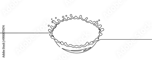 Liquid splash, water or milk in a crown shape, one line art style. Minimalist symbol of purity, freshness, dynamic motion, and water element.