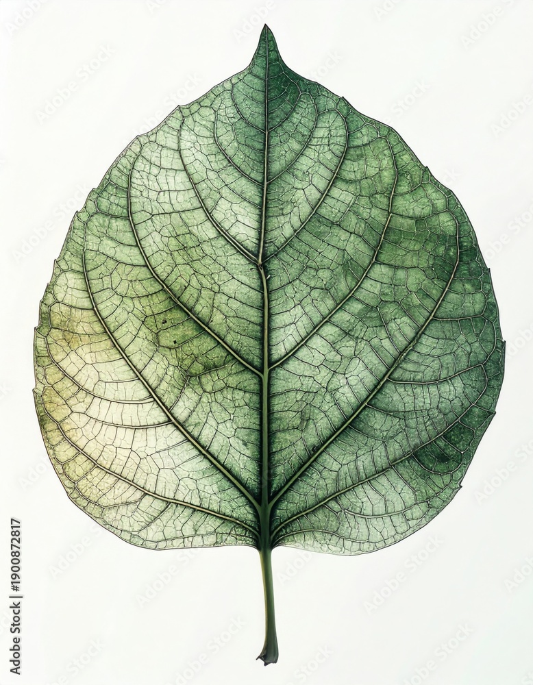 Obraz premium Detailed Green Leaf with Visible Veins Isolated on White Background