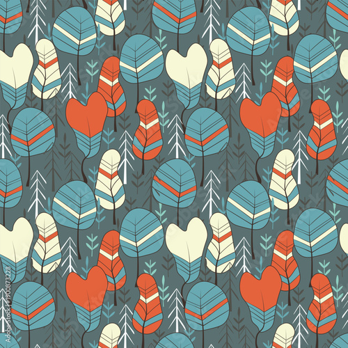 Seamless pattern with trees, plants. Color vector background. Spring, autumn tree for your design. Eco idea concept. Print design for wallpapers, fabric, textile.