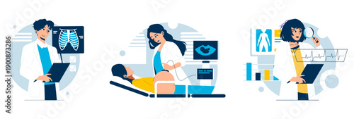 Medical Professionals in Diagnostic Vector Illustration