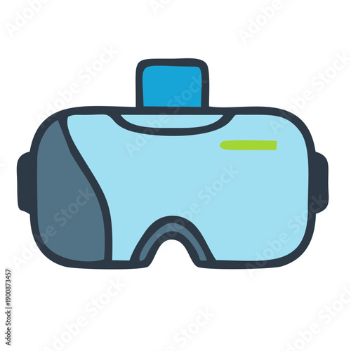 Modern virtual reality headset icon representing immersive digital experiences, advanced gaming technology, and futuristic entertainment in a sleek, vector illustration