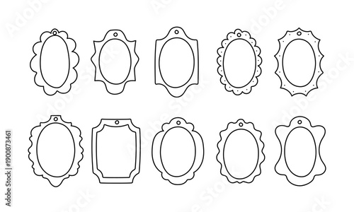 Set of decorative outline frames, labels and vintage tags. Linear border elements for wedding invitations, product branding, scrapbooking, or elegant stationery design projects