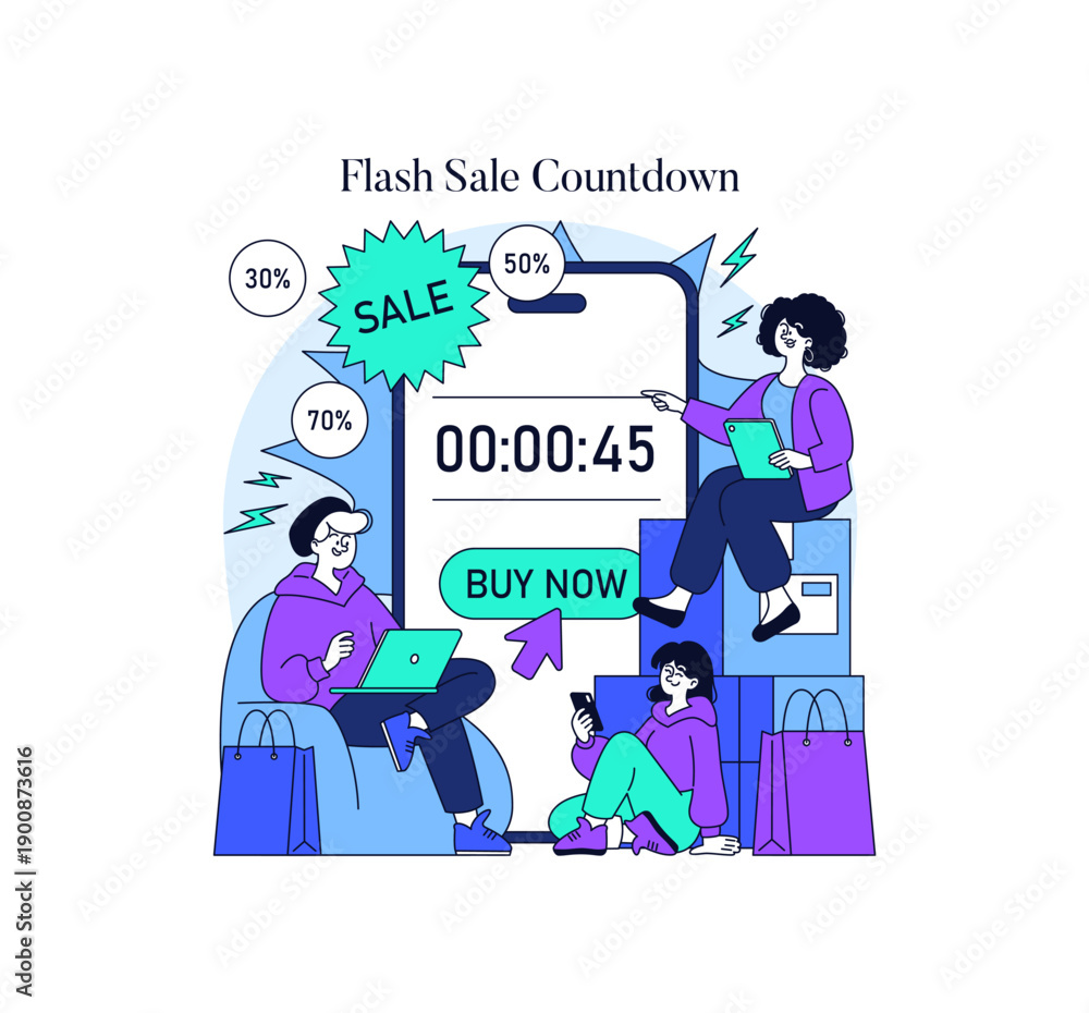 Obraz premium Animated Flash Sale Countdown with People Shopping