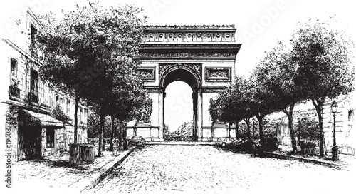 Arc de Triomphe, Paris, France illustration on a white background. This vector illustration can be used in any size you like for advertising, logos, and other work.
